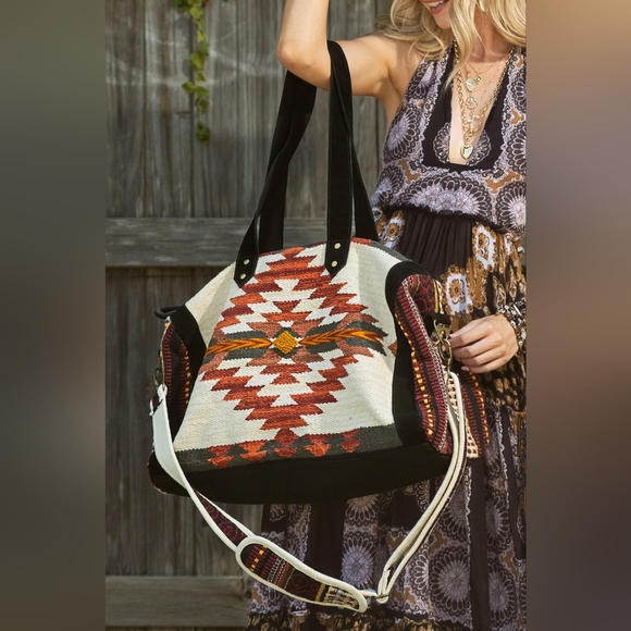 Boho Chic Travel Bag - Duo-Tone Embroidered Southwest Navajo Inspired Design - Picture 11 of 11